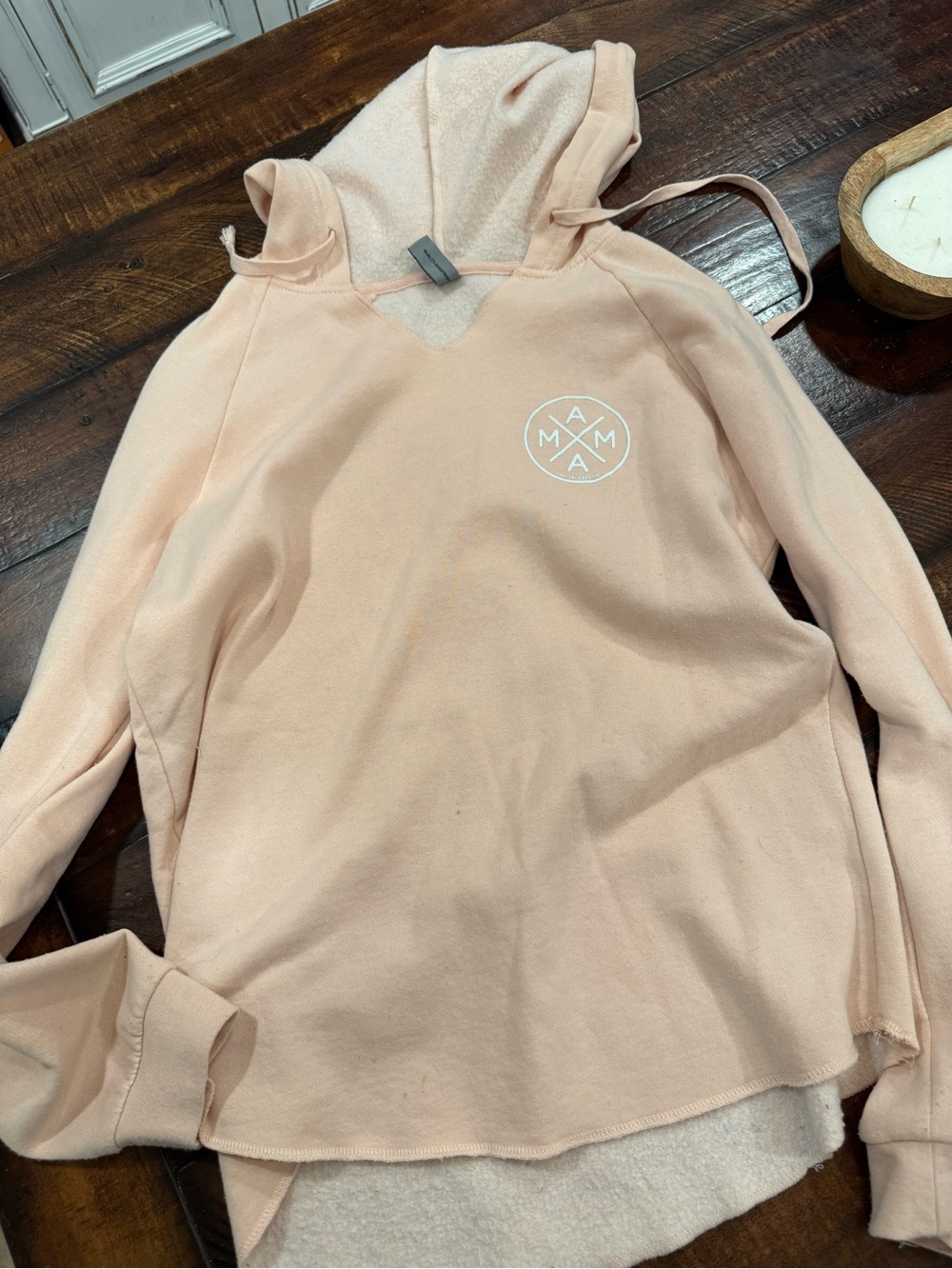 Women’s V-Neck Hooded Sweater in Light Peach